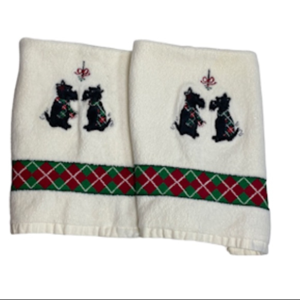 2 Embroidered Scotties Holiday Towels by Ritz